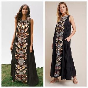 Anthropologie x Samant Chauhan Embroidered Black Maxi Dress